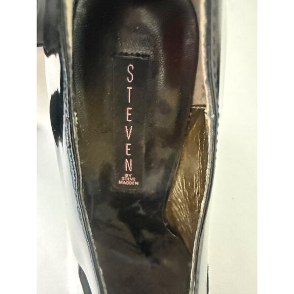 Steven By Steve Madden Black Patent Leather Lace-Up Pumps Babbett High Heel 8.5M - Picture 5 of 9